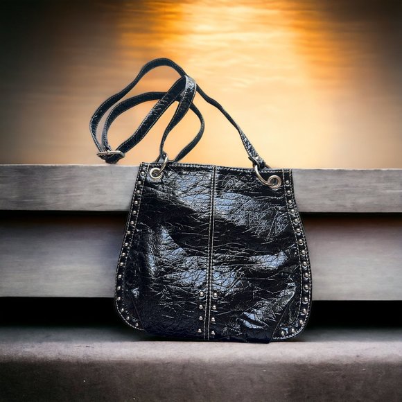 Red by Marc Ecko Black Faux Patent Leather Crossbody Bag Purse Silver Studs NWOT - Picture 1 of 5